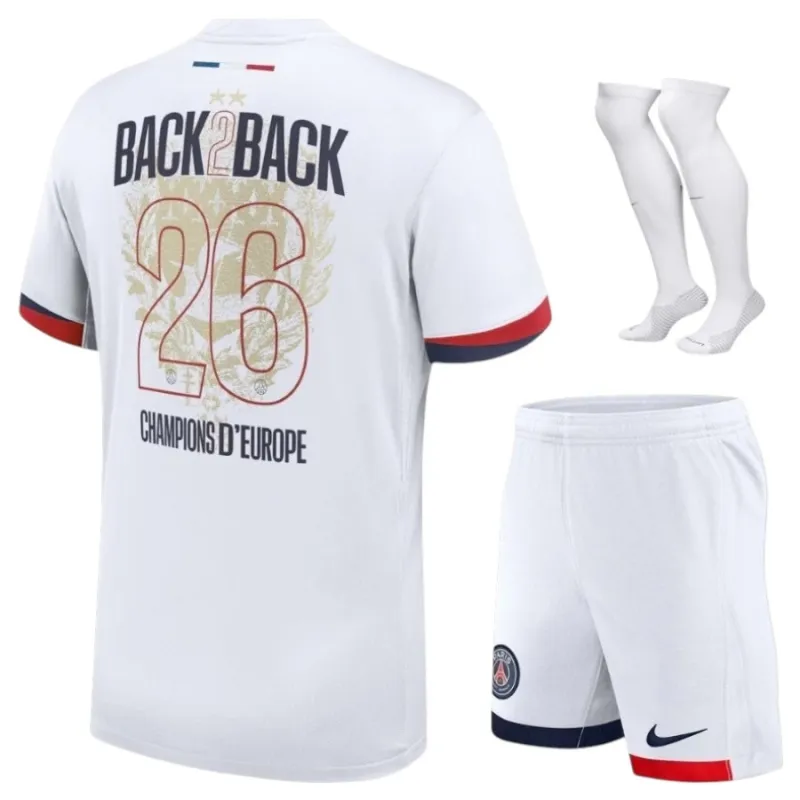 PSG 2025/26 Away Kids Kit 2 Stars European Champion