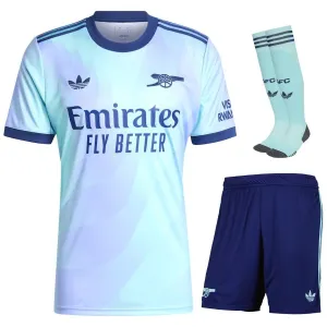 Arsenal 2024/25 Kinder Drittes Trikot Fan-Version Aquamarinblau Set