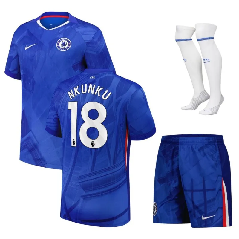 Ensemble de maillot enfant à domicile du Chelsea NKUNKU 2025/26 - Bleu
