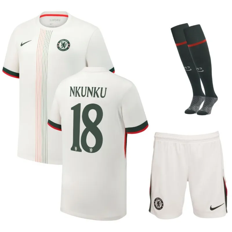 Chelsea NKUNKU 2025/26 Auswärts-Kinder-Trikot-Set - Weiß