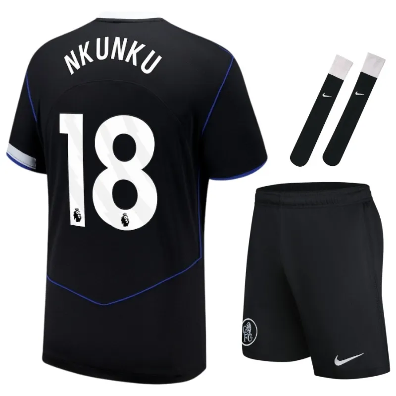 Chelsea NKUNKU 2025/26 Drittes Kinder-Trikot-Set - Schwarz
