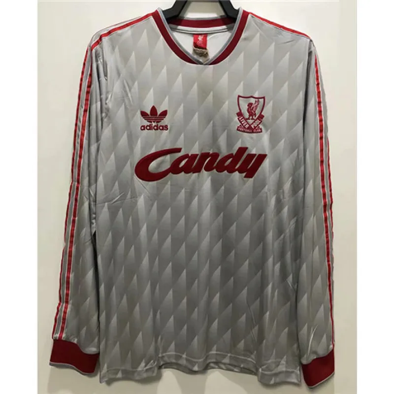 Maglia a maniche lunghe di trasferta retrò di Liverpool 1989 - 91 - Grigia