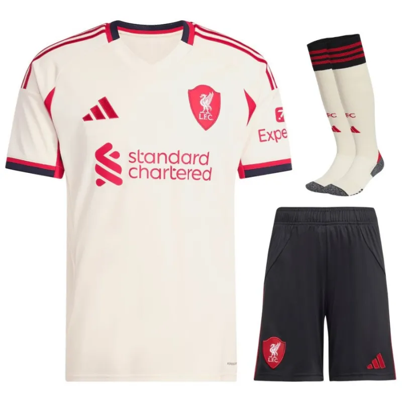 Liverpool 2025/26 Conjunto de camiseta de fuera para niños - Blanca