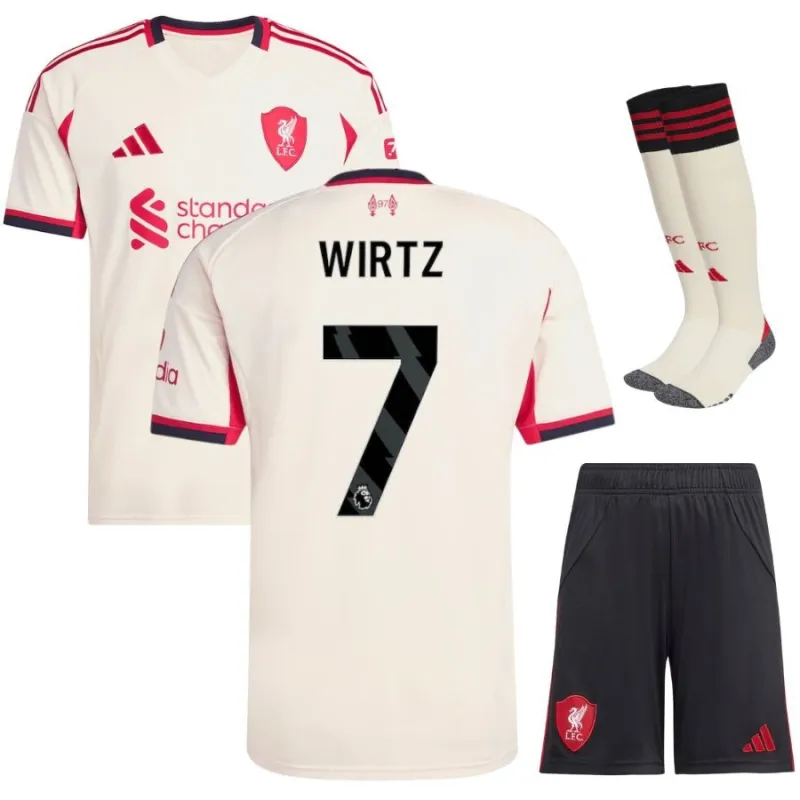 Liverpool WIRTZ 2025/26 Auswärts Kindertrikot Set - Weiß
