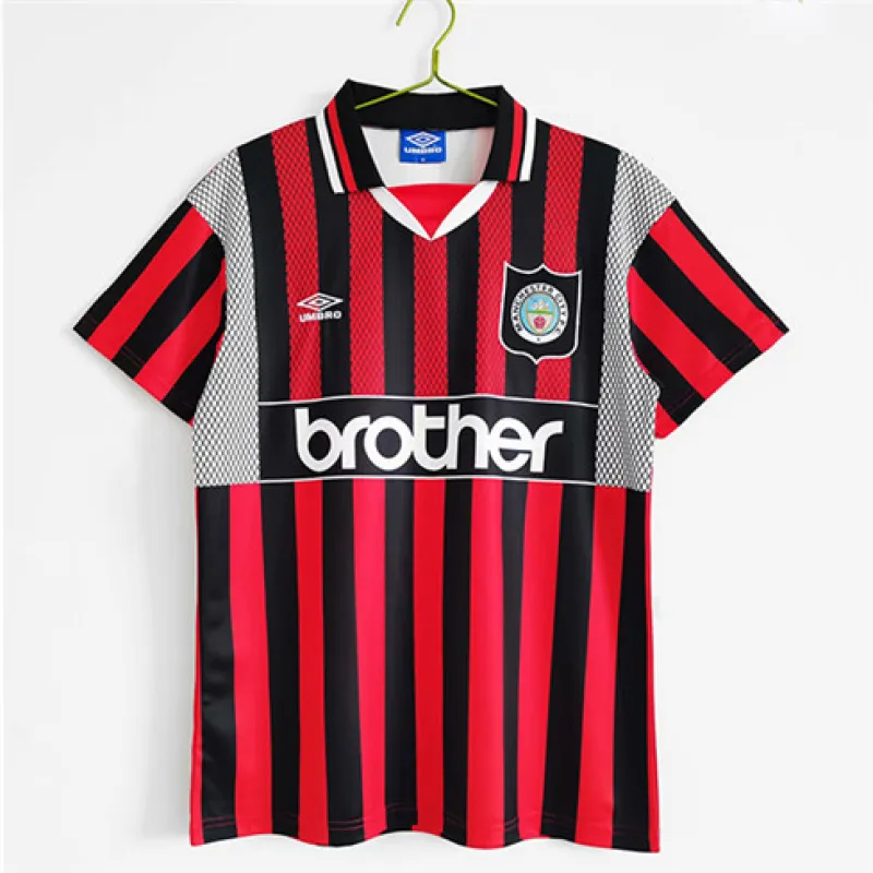 Manchester City 1994 - 96 Away Retro Jersey - Red/Black