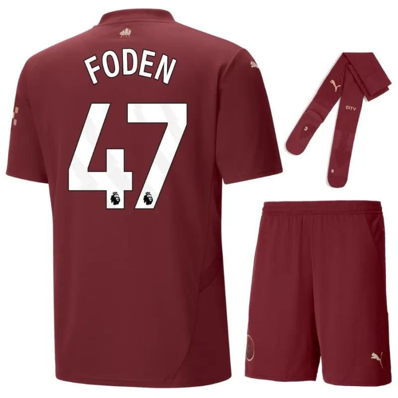FODEN Manchester City Kinder Drittes Trikot-Set 2024/25 - Burgundrot