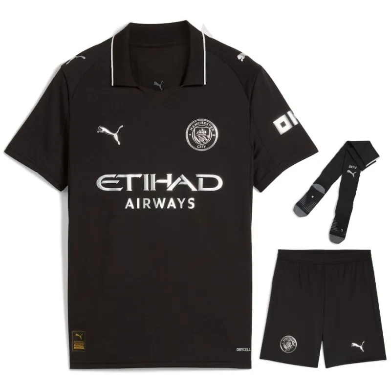 Manchester City 2025/26 Away Kids' Jersey Set - Black