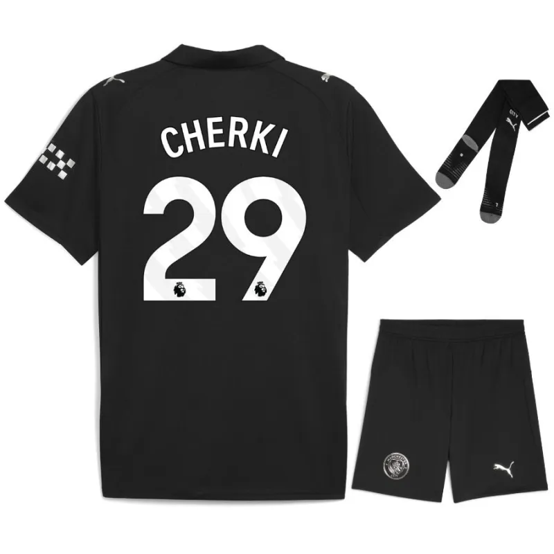 Manchester City Cherki 2025/26 Auswärts-Kinder-Trikot-Set - Schwarz