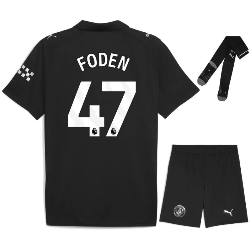 Manchester City FODEN 2025/26 Auswärts-Kinder-Trikot-Set - Schwarz