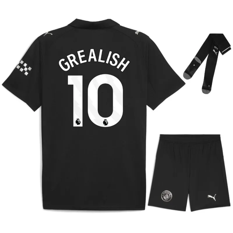 Manchester City GREALISH 2025/26 Auswärts-Kinder-Trikot-Set - Schwarz