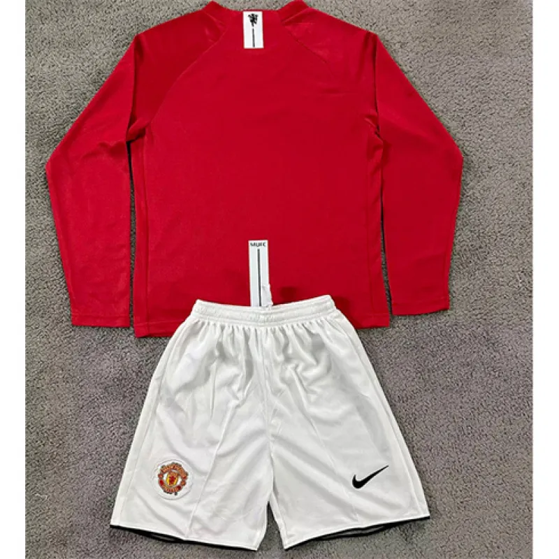 Manchester United Kinder - Langarm - Retro - Trikot + Shorts 2007/08 Heimspiel - Rot