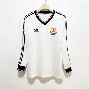 Camiseta retro mangas largas de fuera de Manchester United en 1982/83 - Blanca