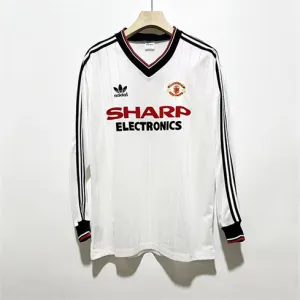 Camiseta retro mangas largas de fuera de Manchester United en 1982/83 - Blanca