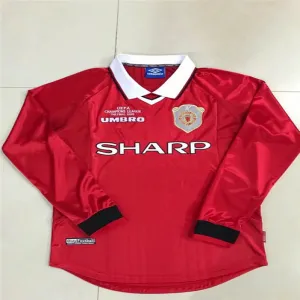Manchester United 1999 UEFA Champions League Finale Langarm - Retro - Trikot - Rot