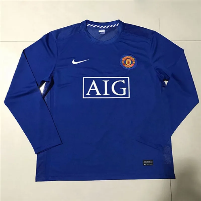 Maillot rétro manches longues d'extérieur de Manchester United 2007/08 - Bleu
