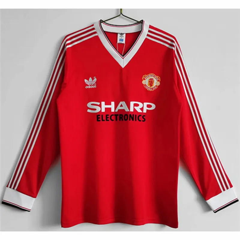 Maillot rétro à manches longues domicile rouge de Manchester United en 1983