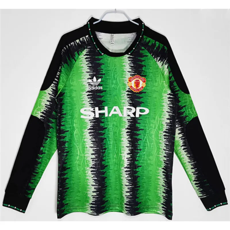 Maillot rétro à manches longues du gardien de Manchester United 1990/91 - Vert/Noir