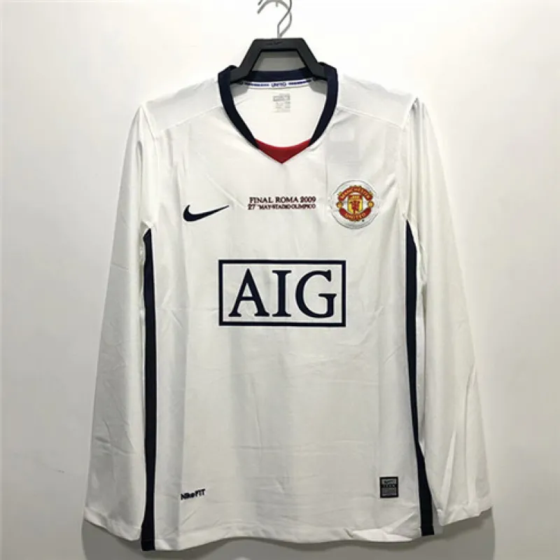 Maillot rétro à manches longues d'extérieur de Manchester United 2008/09 - Blanc