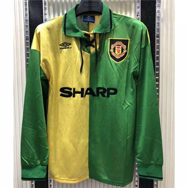 Manchester United Retro Langärmel-Trikot 1992 - 94 - Grün/Gelb