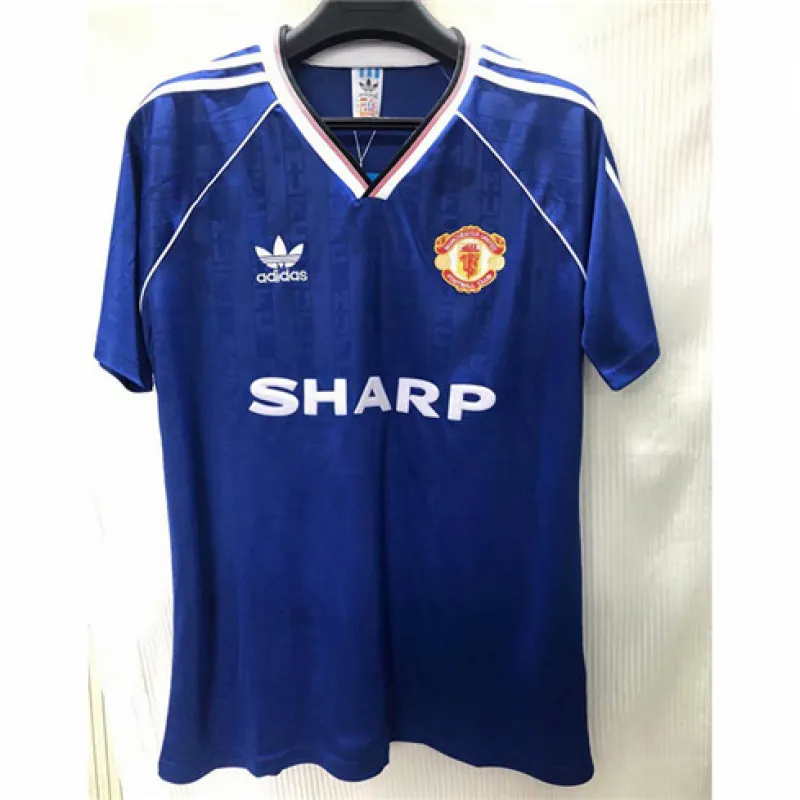Maillot rétro à manches longues d'extérieur bleu de Manchester United de 1988