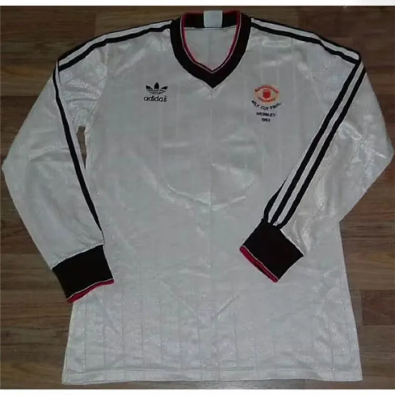 Maillot rétro à manches longues d'extérieur de Manchester United 1982 - 84 - Blanc