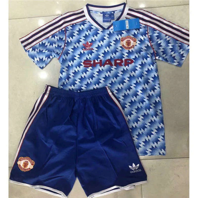 Maillot rétro pour enfants de Manchester United 1990 - 92 Extérieur - Bleu