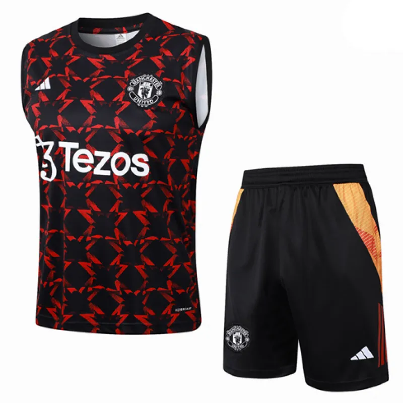 Jeu de short et de gilet de Manchester United 2024/25 Noir/Rouge