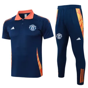 Manchester United Trainings-Polo-Shirt + Hosen 2024/25 Blau
