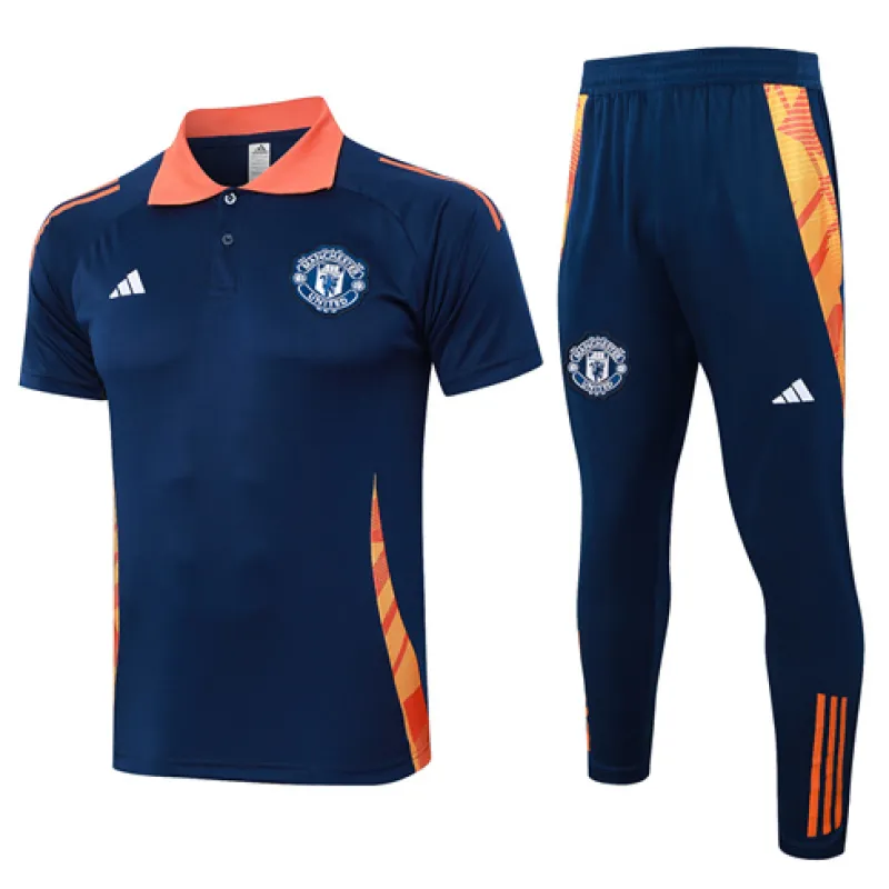 Maglia Polo di allenamento + Pantaloni di Manchester United 2024/25 Azzurro