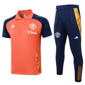Manchester United Trainings-Polo-Shirt + Hosen 2024/25 Orange