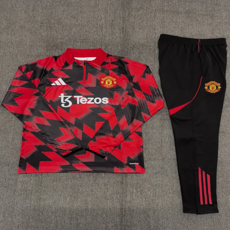 Manchester United 2025/26 Kinder Sportanzug Rot Schwarz