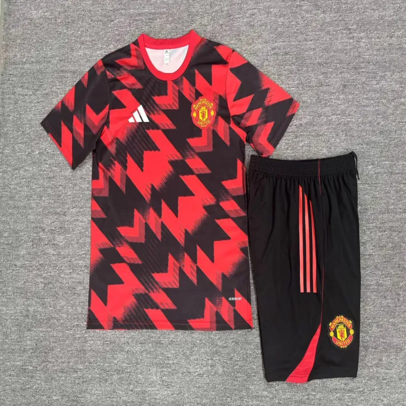 Manchester United 2025/26 Kinder Trainingsanzug Rot Schwarz