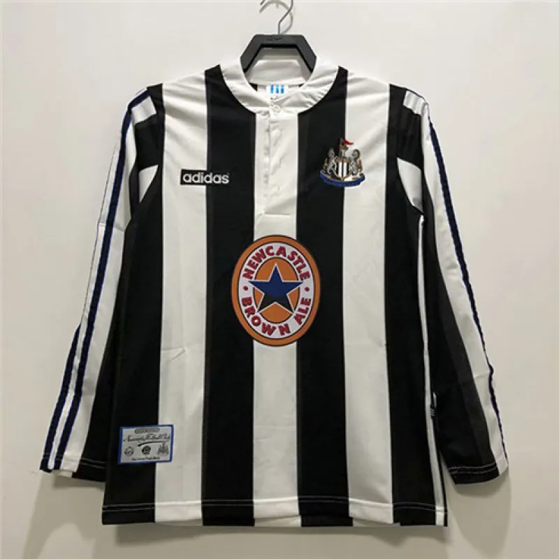 Newcastle United 1995-97 Retro Heimtrikot mit langen Ärmeln - Schwarz/Weiß