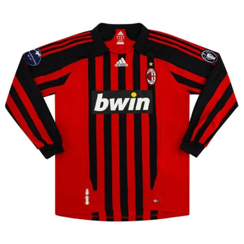 AC Milan PIRLO 2007/08 Camiseta retro de casa de manga larga - Roja/Negra