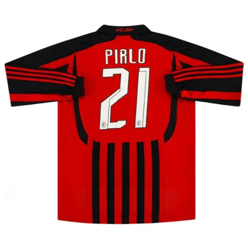 AC Milan PIRLO 2007/08 Camiseta retro de casa de manga larga - Roja/Negra
