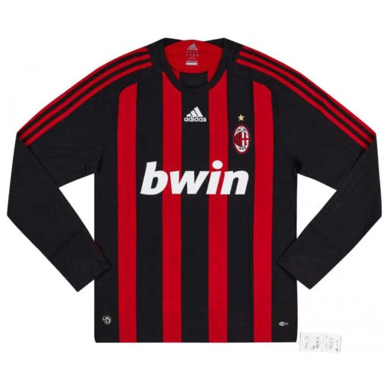 AC Milan RONALDINHO 2008/09 Camiseta retro de casa de manga larga - Roja/Negra