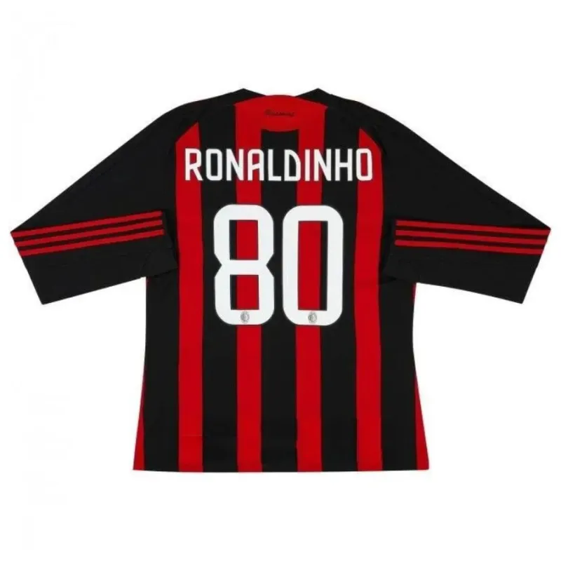 AC Milan RONALDINHO 2008/09 Camiseta retro de casa de manga larga - Roja/Negra