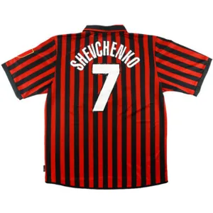 Maillot rétro d'hommes du centenaire de l'AC Milan 1999/00 - Rouge, numéro 7, Andrea Shevchenko