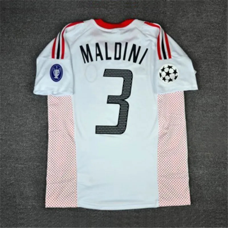 Camiseta retro de visitante núm. 3 del AC Milan 2002/03 - Blanca, Paolo Maldini