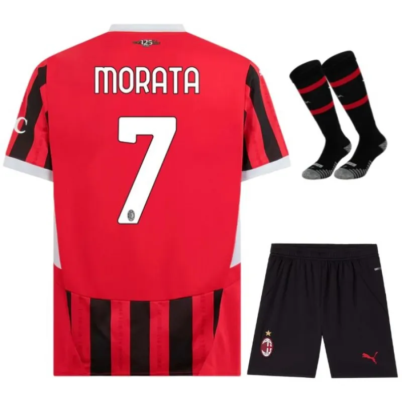 El conjunto de camiseta infantil del campo de AC Milan 2024/25 de Morata - Negro