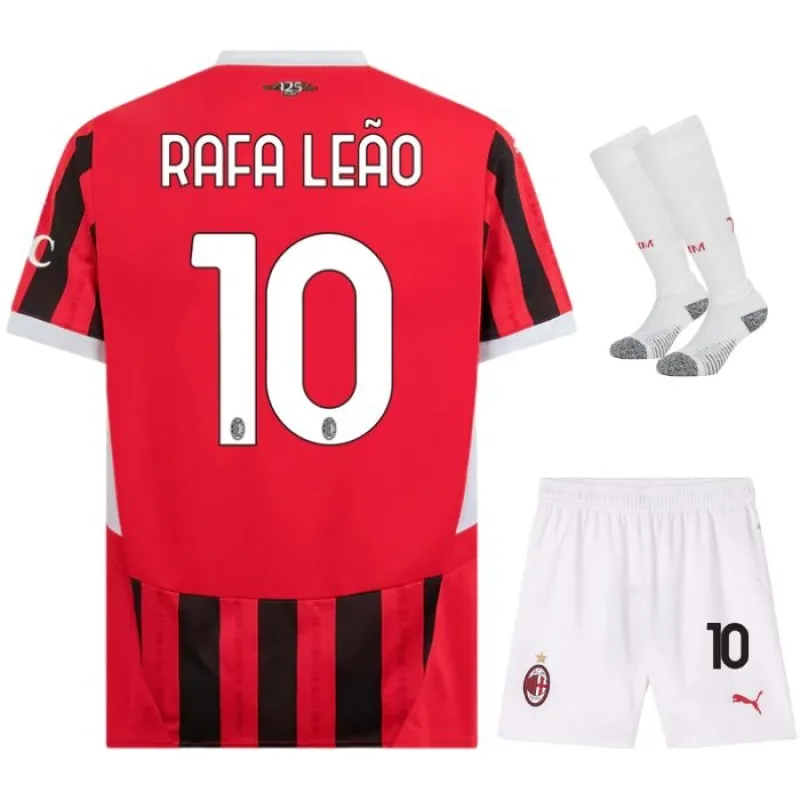 El conjunto de camiseta infantil del campo de AC Milan 2024/25 de Rafael Leao - Blanco