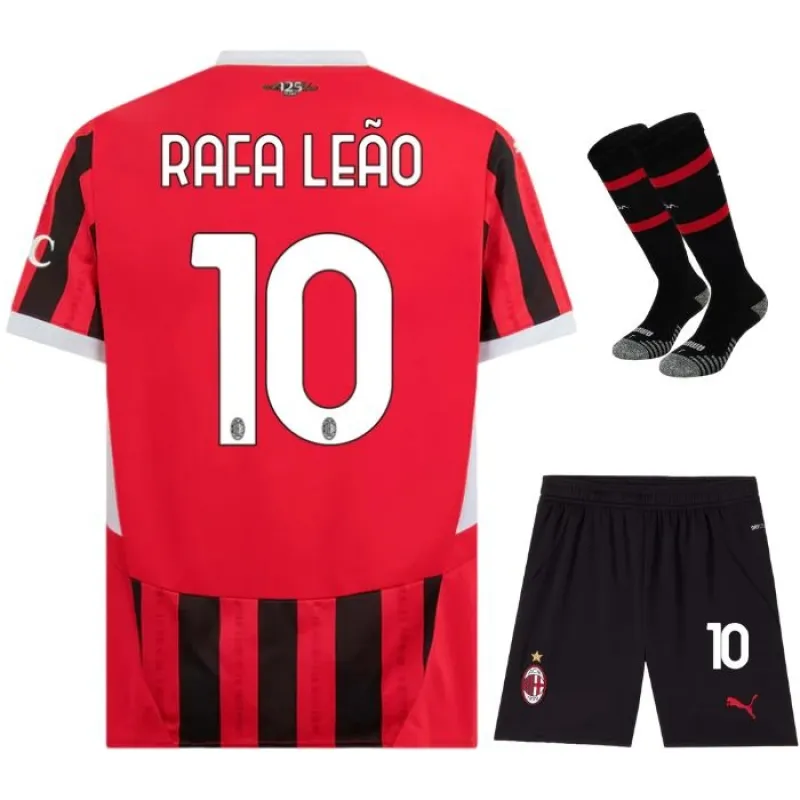 L'ensemble du maillot pour enfants du domicile de l'AC Milan 2024/25 de Rafael Leao - Noir