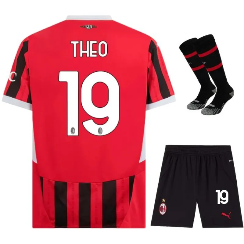 Theos AC Milan 2024/25 Heim-Kinder-Jersey-Set - Schwarz