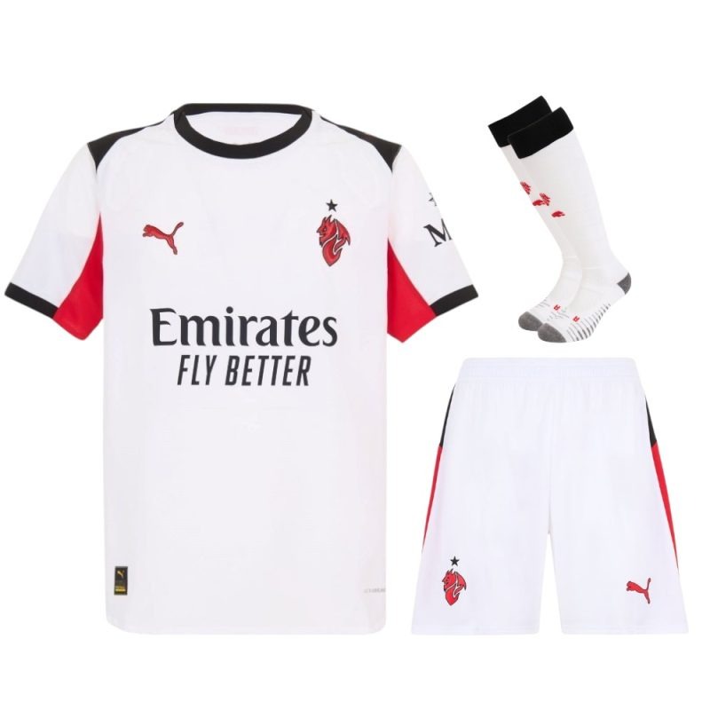 Ensemble de maillot enfant à l'extérieur de l'AC Milan 2025/26 - Blanc