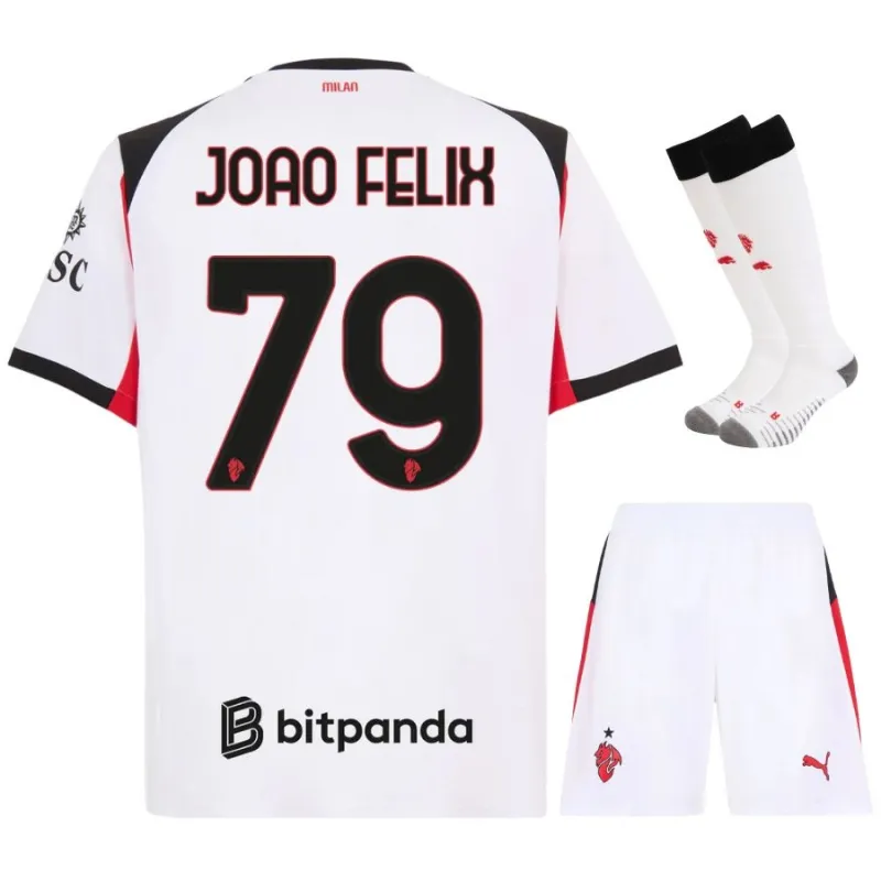 Set di maglia bambini in trasferta di João Félix dell'AC Milan 2025/26 - Bianco
