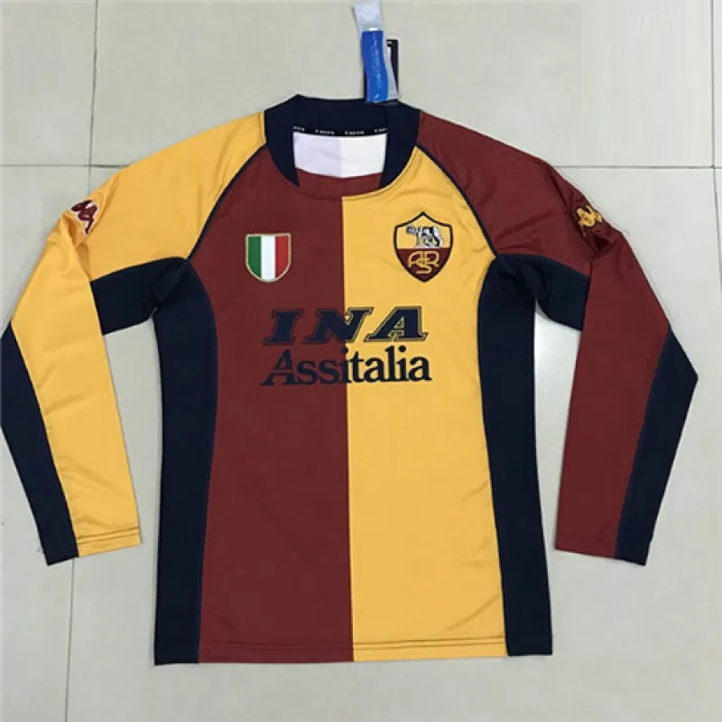 Maglia retro di casa con maniche lunghe di AS Roma 2001/02 - Gialla