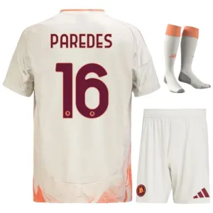 Paredes, conjunto de camisetas para niños de visitante de AS Roma 2024/25 - Blanca