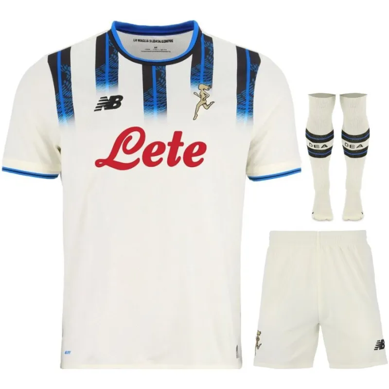 Atalanta BC 2025/26 Auswärts-Kindertrikot-Set - Weiß