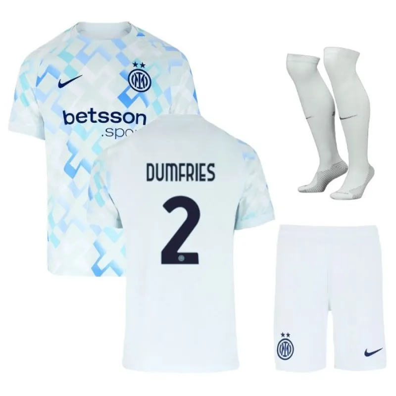 Set di maglia bambini di Dumfries dell'Inter Milan 2025/26 in trasferta - Bianco