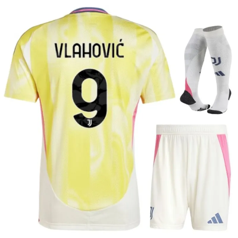 Conjunto camisetas infantiles fuera casa Juventus 2024/25 Vlahovic - Amarillo